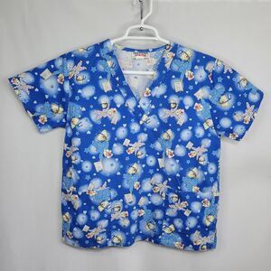 Friends of the Heart Scrubs top V neck nurse bears blue size small